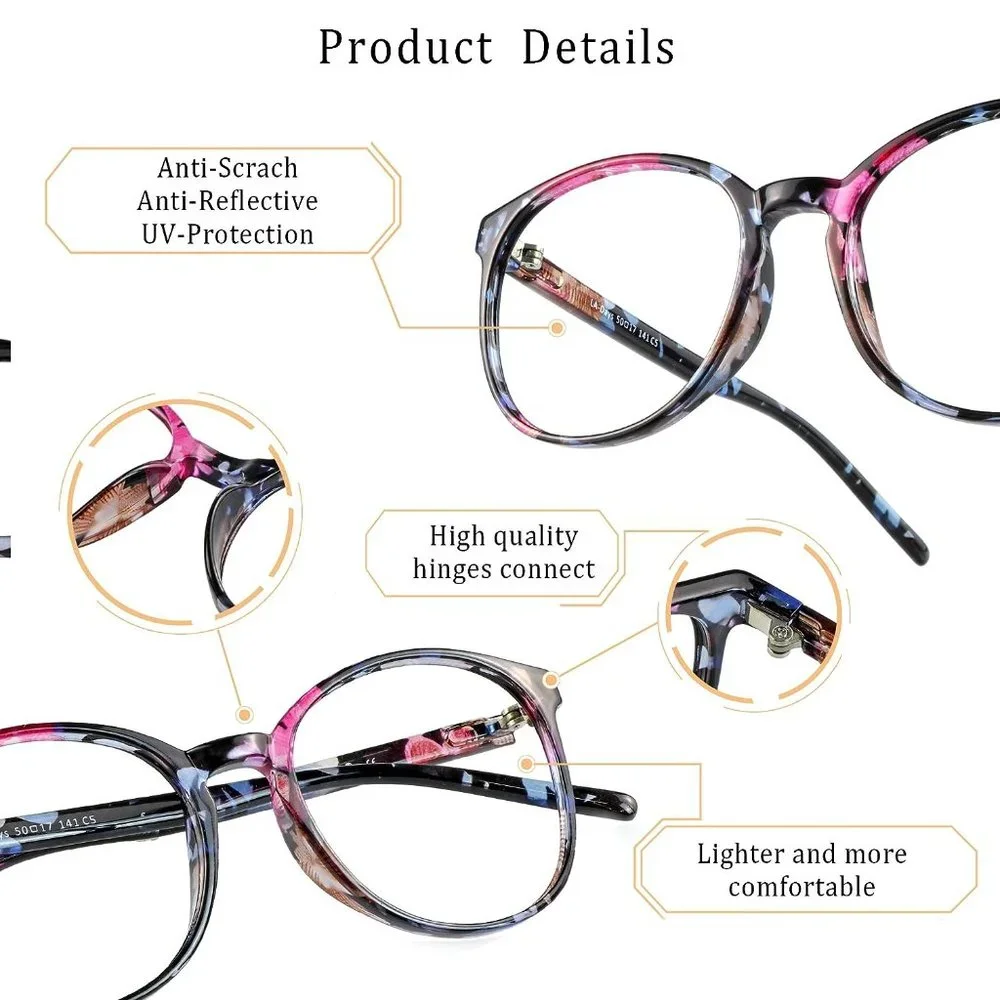Men Women Floral Blue Light Blocking Glasses